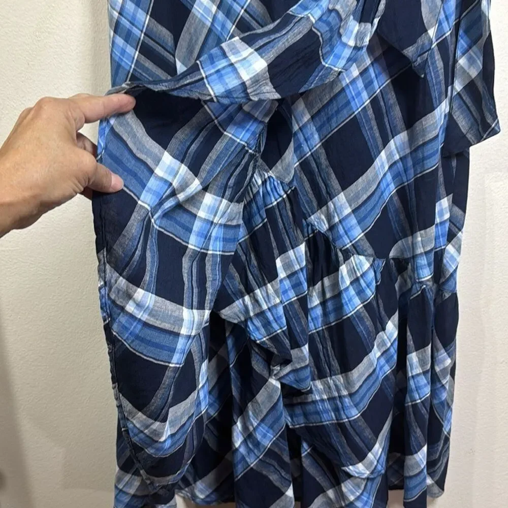 (K2) LAUREN RALPH LAUREN Asymmetrical Ruffle Skirt Navy Blue Midi Skirt, Sz L - Picture 10 of 16